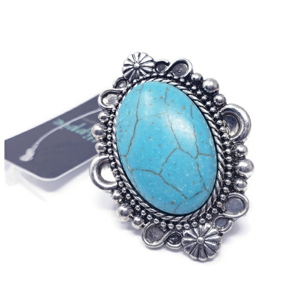 New!  Adjustable Turquoise Semi Stone Statement Ring - Picture 4 of 9